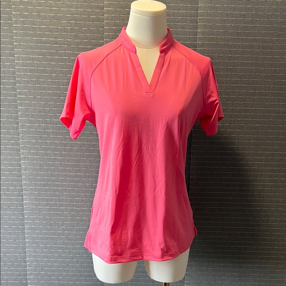 UPF 50+ Pink Collarless V-Neck Golf Shirt